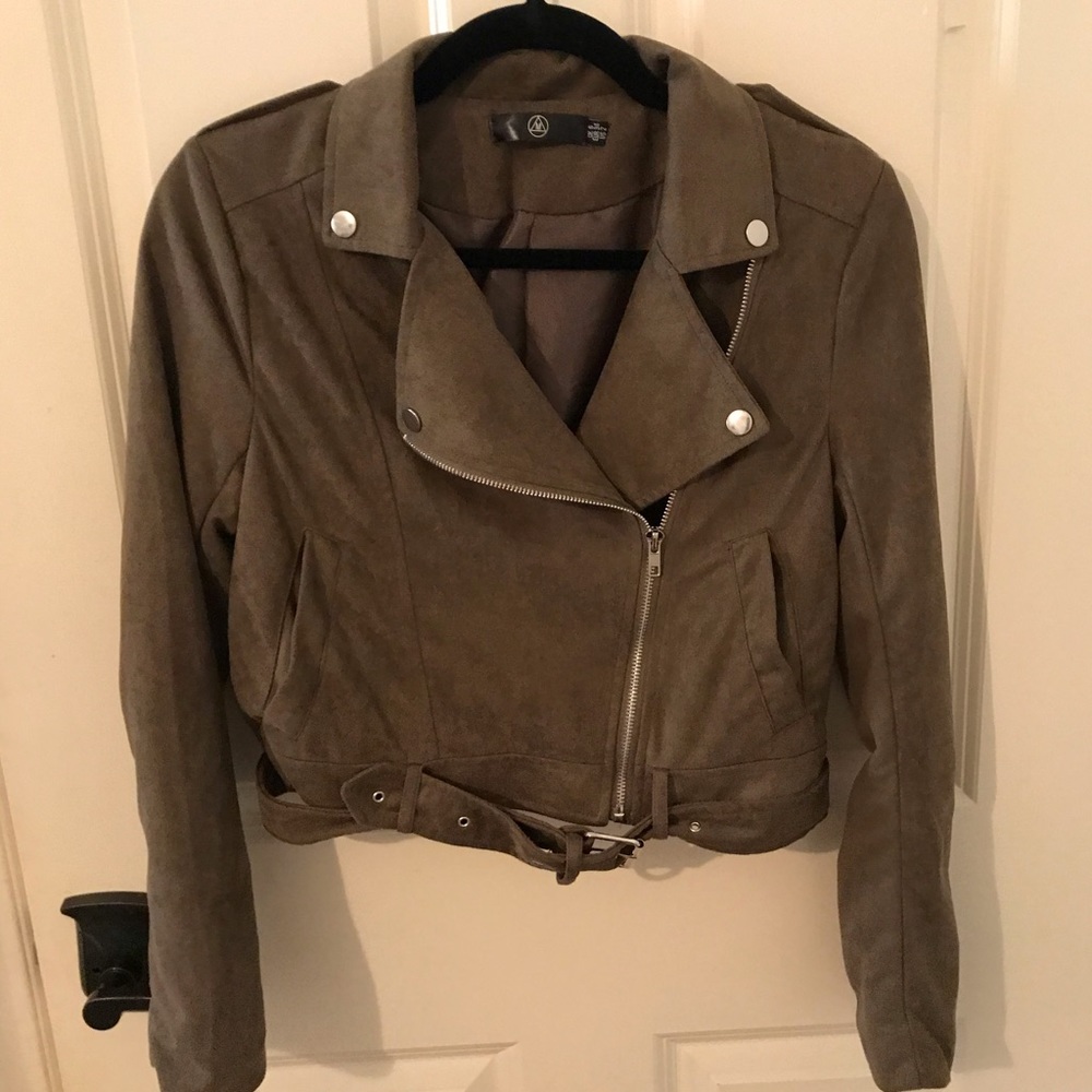 Missguided suede army green moto jacket